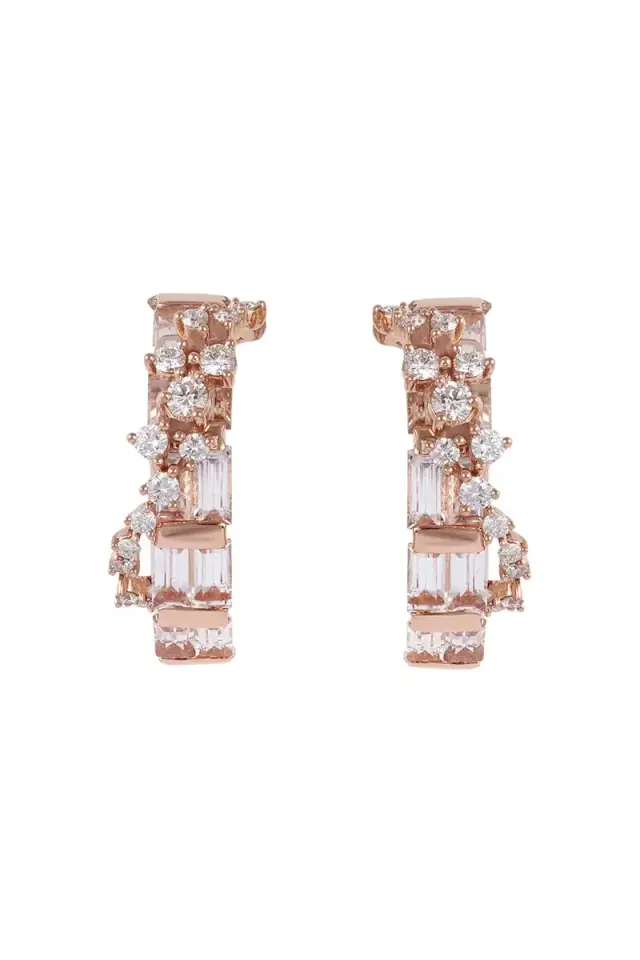 Ananya Diamond Scatter Baguette Hoop Earrings