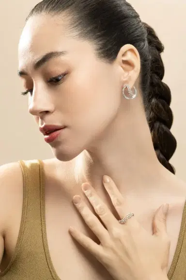 Ananya Diamond Scatter Double Hoop Earrings | Thumbnail 2