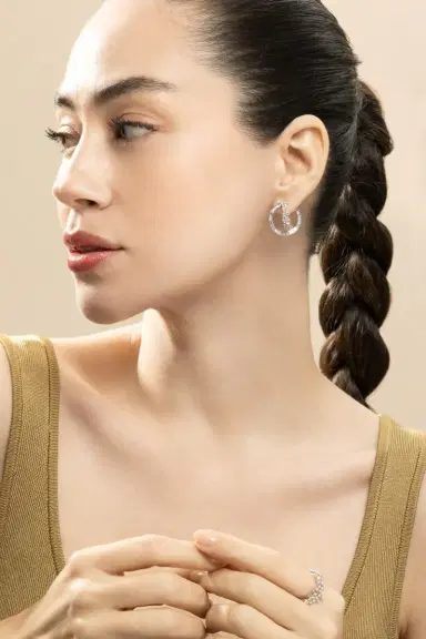 Ananya Diamond Scatter Double Hoop Earrings | Thumbnail 4