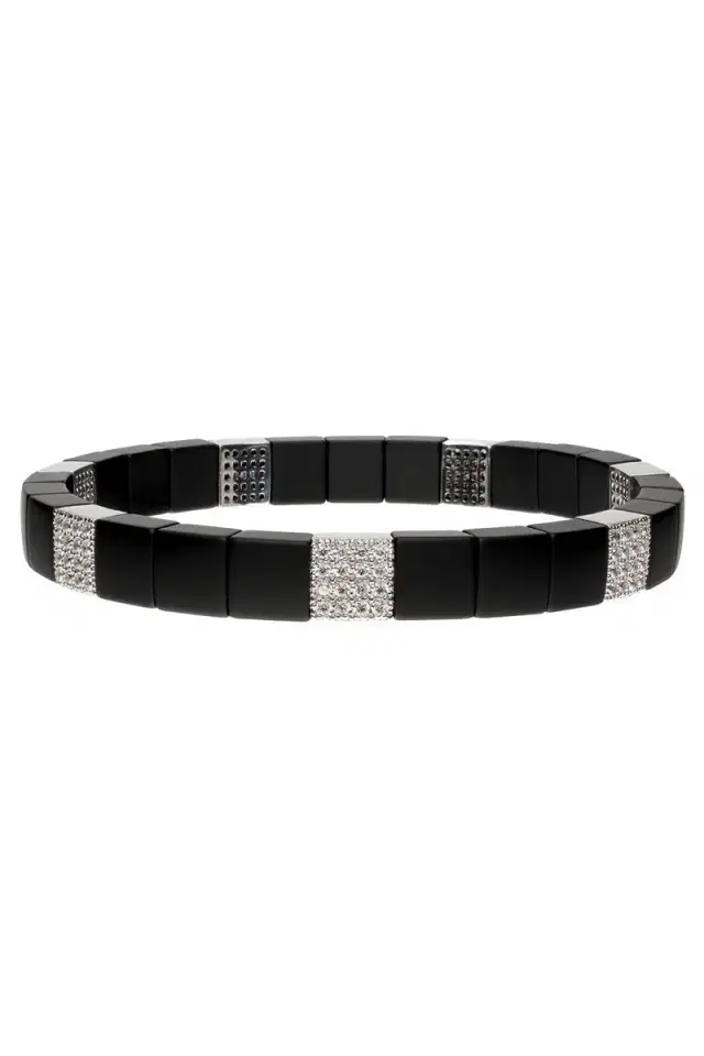 ROBERTO DEMEGLIO Diamond Seven Section Matte Black Scacco Bracelet