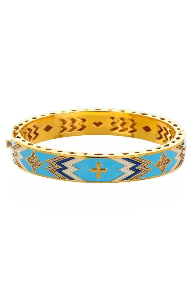 BUDDHA MAMA Diamond Sky Blue Cross Bangle Bracelet