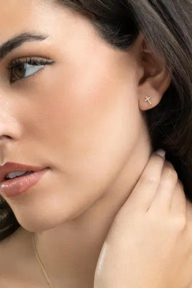 Sydney Evan Diamond Small Cross Stud Earrings | Thumbnail 3 Sydney Evan Diamond Small Cross Stud Earrings | Thumbnail 3