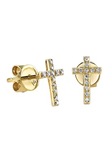 Sydney Evan Diamond Small Cross Stud Earrings | Thumbnail 1 Sydney Evan Diamond Small Cross Stud Earrings | Thumbnail 1