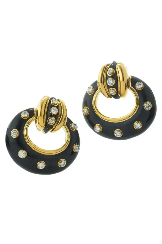 DAVID WEBB Diamond Stud Doorknocker Earrings