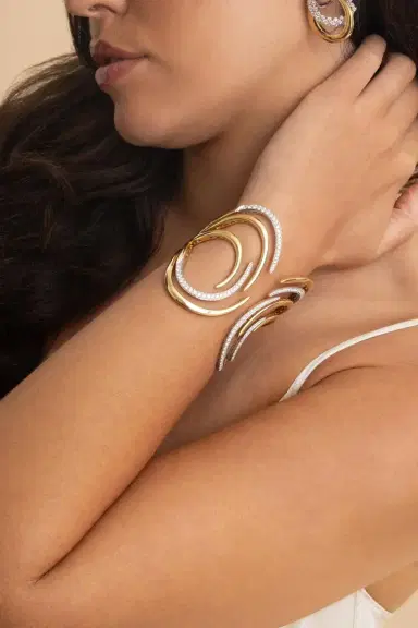 YEPREM Diamond Swirl Golden Strada Open Cuff Bracelet | Thumbnail 3