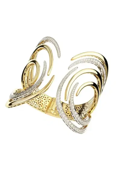 YEPREM Diamond Swirl Golden Strada Open Cuff Bracelet | Thumbnail 1