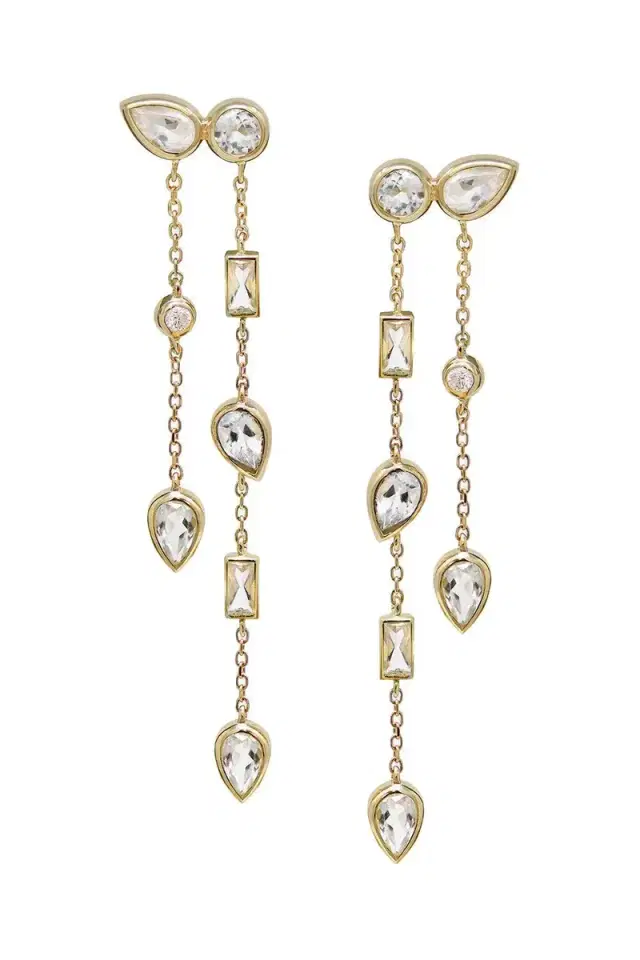 Anzie Diamond Topaz Double Chain Chandelier Cléo Eliana Earrings