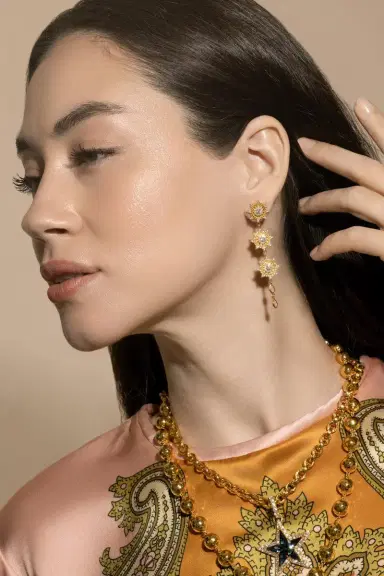 BUDDHA MAMA Diamond Triple Sun Drop Earrings | Thumbnail 3