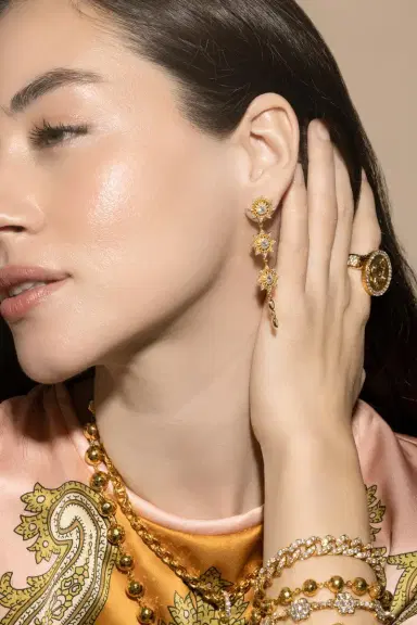 BUDDHA MAMA Diamond Triple Sun Drop Earrings | Thumbnail 4