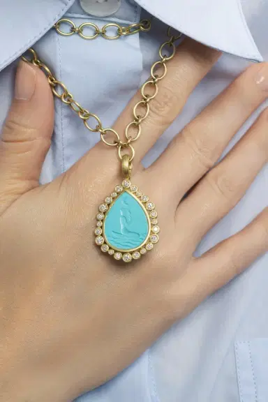 LEIGH MAXWELL Diamond Turquoise Mermaid Pear Pendant | Thumbnail 3 LEIGH MAXWELL Diamond Turquoise Mermaid Pear Pendant | Thumbnail 3