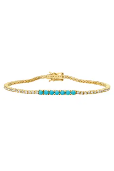 Jennifer Meyer Diamond Turquoise Small 4 Prong Accent Tennis Bracelet | Thumbnail 1