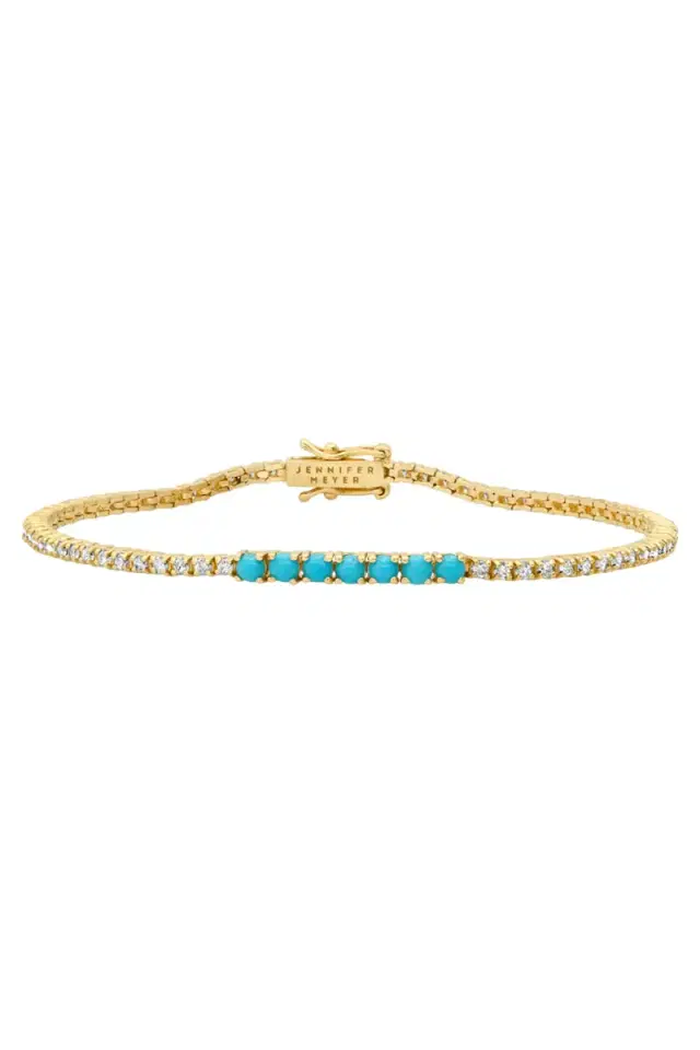 Jennifer Meyer Diamond Turquoise Small 4 Prong Accent Tennis Bracelet