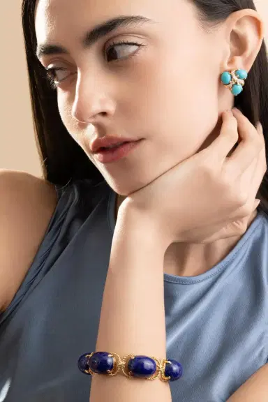 VERDURA Diamond Turquoise Three Stone Earrings | Thumbnail 3