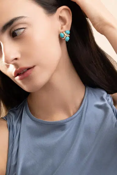 VERDURA Diamond Turquoise Three Stone Earrings | Thumbnail 4