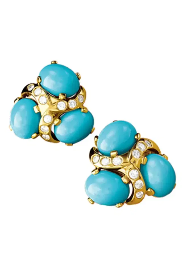 VERDURA Diamond Turquoise Three Stone Earrings
