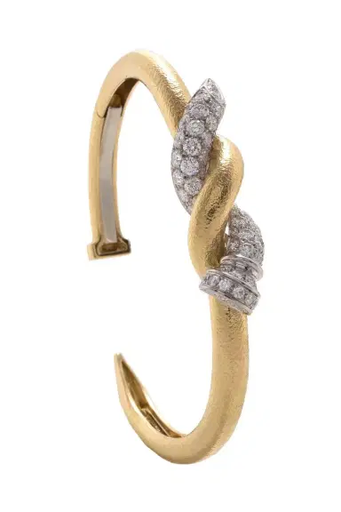 DAVID WEBB Diamond Two Tone Hammered Nail Cuff Bracelet | Thumbnail 1