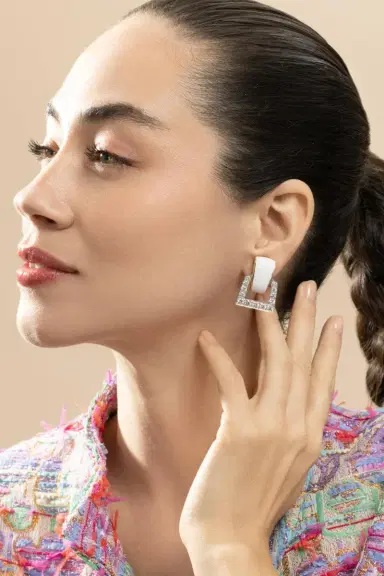 DAVID WEBB Diamond White Single Strap Earrings | Thumbnail 3