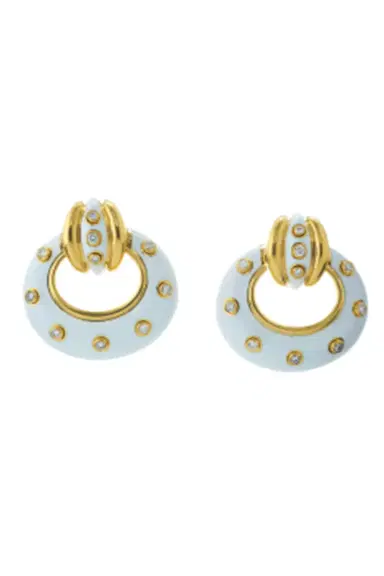 DAVID WEBB Diamond White Stud Doorknocker Earrings | Thumbnail 1