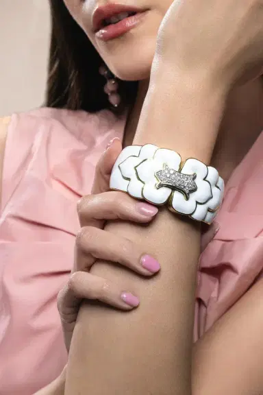 DAVID WEBB Diamond White Trefoil Cuff Bracelet | Thumbnail 3