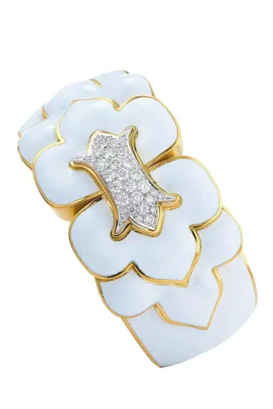 DAVID WEBB Diamond White Trefoil Cuff Bracelet | Thumbnail 1