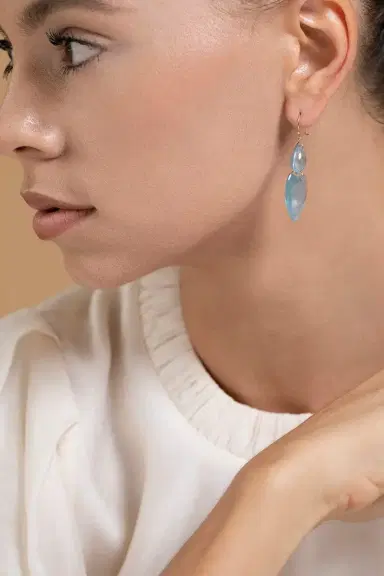 TEN THOUSAND THINGS Double Heart Aquamarine Earrings | Thumbnail 2 TEN THOUSAND THINGS Double Heart Aquamarine Earrings | Thumbnail 2