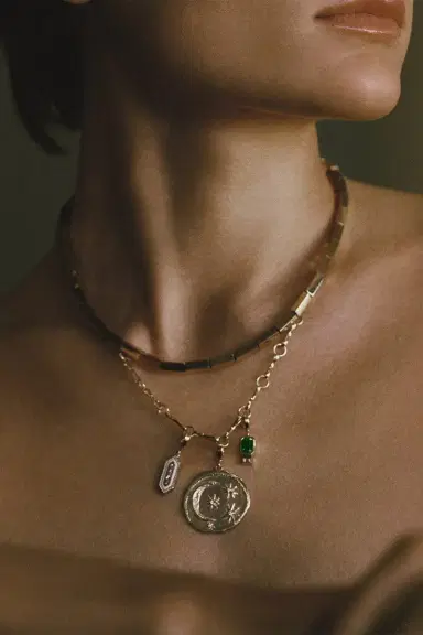 Azlee Emerald And Baguette Diamond Charm | Thumbnail 2 Azlee Emerald And Baguette Diamond Charm | Thumbnail 2
