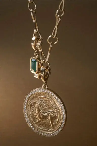 Azlee Emerald And Baguette Diamond Charm | Thumbnail 3 Azlee Emerald And Baguette Diamond Charm | Thumbnail 3