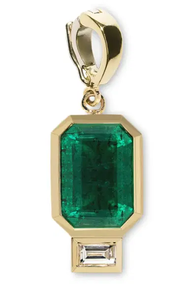 Azlee Emerald And Baguette Diamond Charm | Thumbnail 1 Azlee Emerald And Baguette Diamond Charm | Thumbnail 1