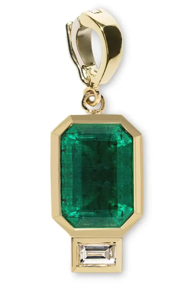 Azlee Emerald And Baguette Diamond Charm