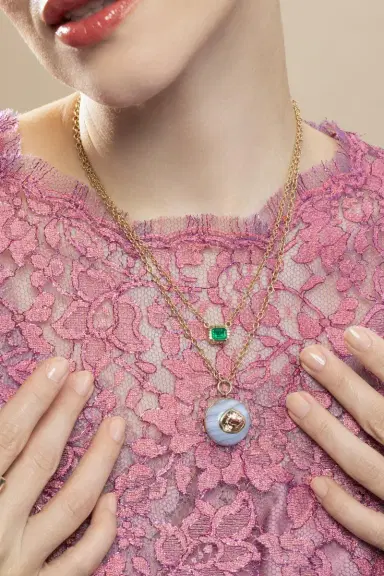 Retrouvaí Emerald Bezel Heirloom Necklace | Thumbnail 2