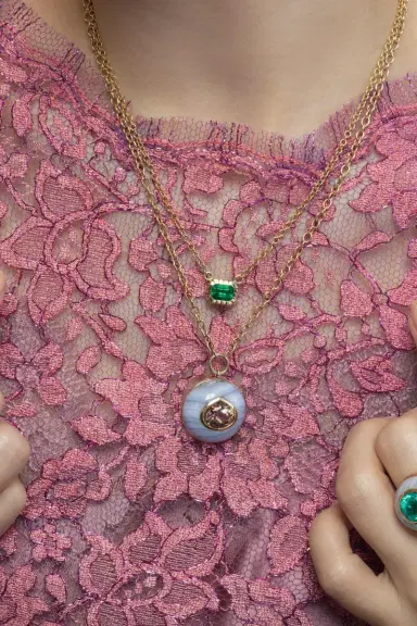 Retrouvaí Emerald Bezel Heirloom Necklace | Thumbnail 1