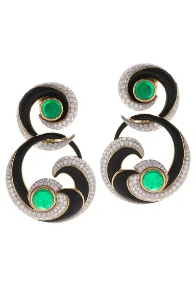 DAVID WEBB Emerald Black Great Waves Earrings | Thumbnail 1 DAVID WEBB Emerald Black Great Waves Earrings | Thumbnail 1