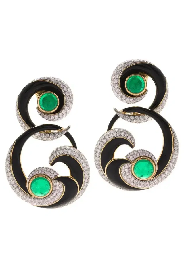 DAVID WEBB Emerald Black Great Waves Earrings
