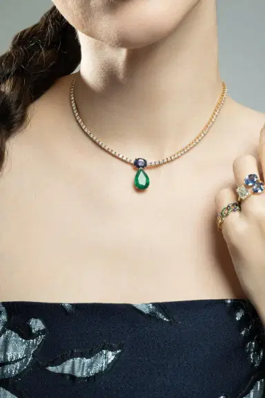 SHAY JEWELRY Emerald Blue Sapphire Diamond Drop Tennis Necklace | Thumbnail 2 SHAY JEWELRY Emerald Blue Sapphire Diamond Drop Tennis Necklace | Thumbnail 2