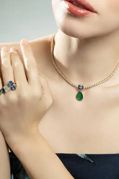 SHAY JEWELRY Emerald Blue Sapphire Diamond Drop Tennis Necklace | Thumbnail 3 SHAY JEWELRY Emerald Blue Sapphire Diamond Drop Tennis Necklace | Thumbnail 3