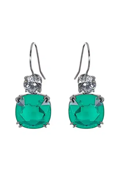 FANTASIA by DESERIO Emerald Cushion Round Earrings | Thumbnail 1