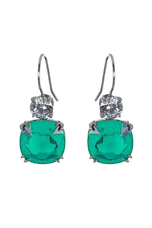 FANTASIA by DESERIO Emerald Cushion Round Earrings