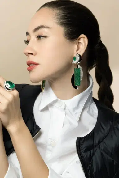 DAVID WEBB Emerald Diamond Black Couture Earrings | Thumbnail 2 DAVID WEBB Emerald Diamond Black Couture Earrings | Thumbnail 2