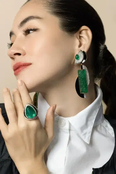 DAVID WEBB Emerald Diamond Black Couture Earrings | Thumbnail 3 DAVID WEBB Emerald Diamond Black Couture Earrings | Thumbnail 3