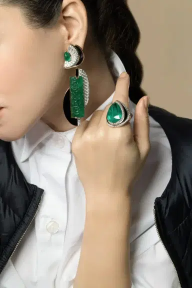 DAVID WEBB Emerald Diamond Black Couture Earrings | Thumbnail 4 DAVID WEBB Emerald Diamond Black Couture Earrings | Thumbnail 4