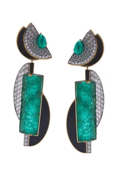 DAVID WEBB Emerald Diamond Black Couture Earrings | Thumbnail 1 DAVID WEBB Emerald Diamond Black Couture Earrings | Thumbnail 1