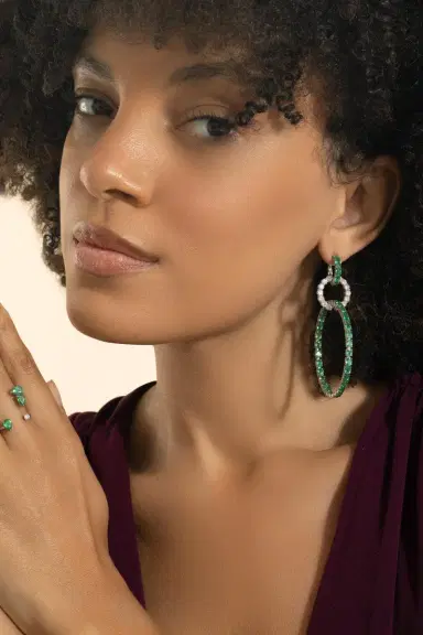 STEFERE Emerald Diamond Drop Hoop Earrings | Thumbnail 3 STEFERE Emerald Diamond Drop Hoop Earrings | Thumbnail 3