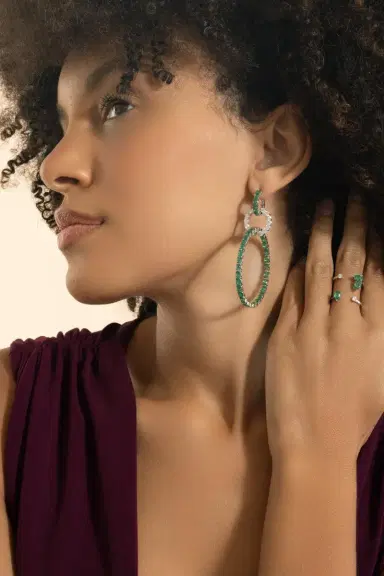 STEFERE Emerald Diamond Drop Hoop Earrings | Thumbnail 4 STEFERE Emerald Diamond Drop Hoop Earrings | Thumbnail 4