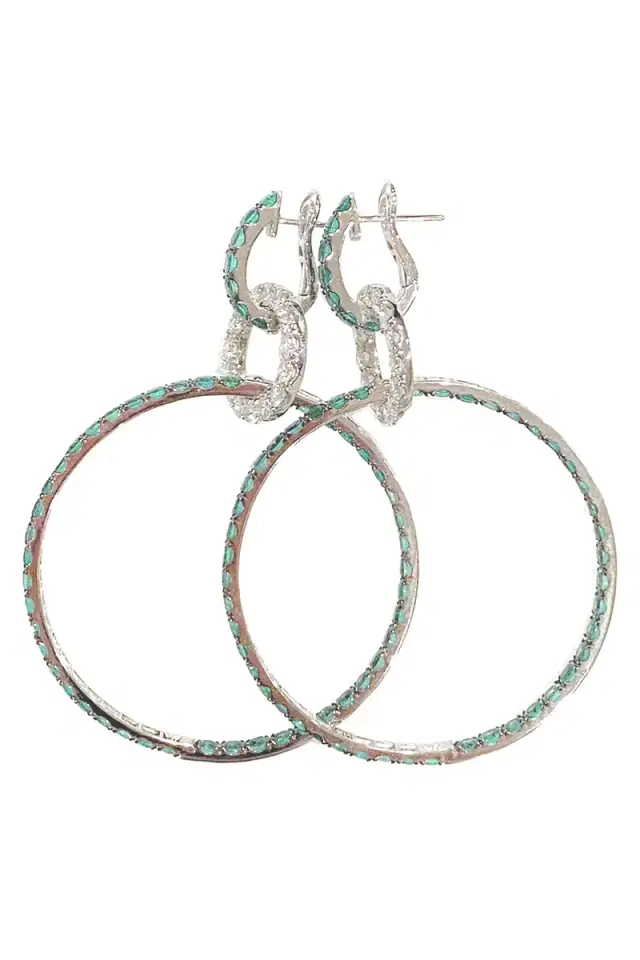 STEFERE Emerald Diamond Drop Hoop Earrings