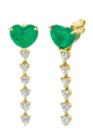 SHAY JEWELRY Emerald Diamond Heart Ear Jackets | Thumbnail 1