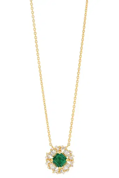 Suzanne Kalan Emerald Diamond Pendant Necklace | Thumbnail 1 Suzanne Kalan Emerald Diamond Pendant Necklace | Thumbnail 1