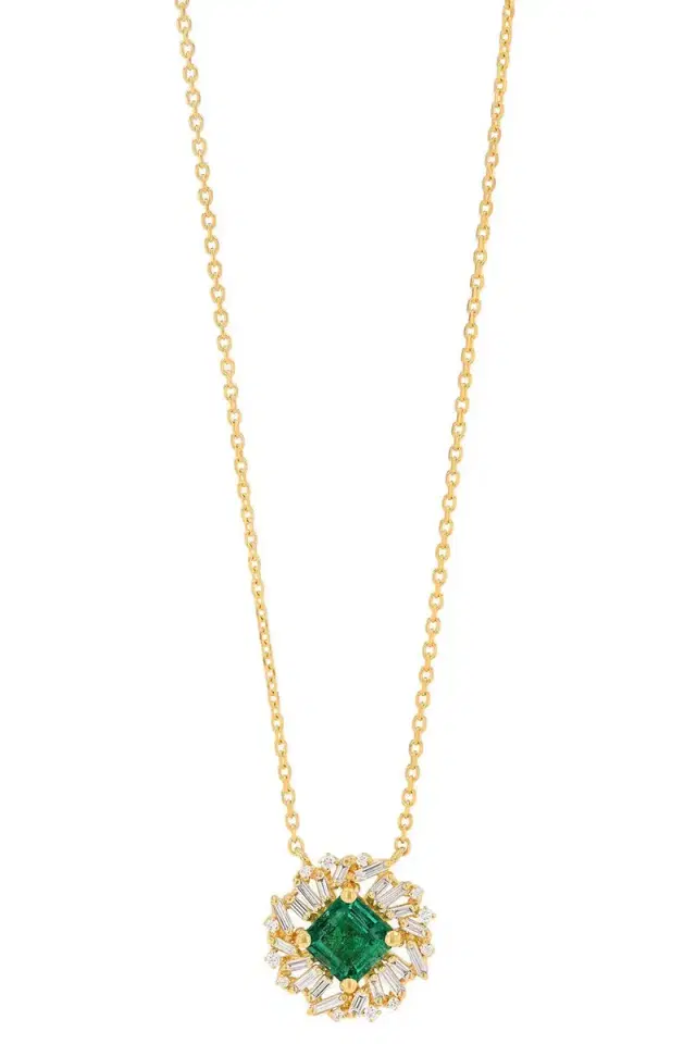 Suzanne Kalan Emerald Diamond Pendant Necklace