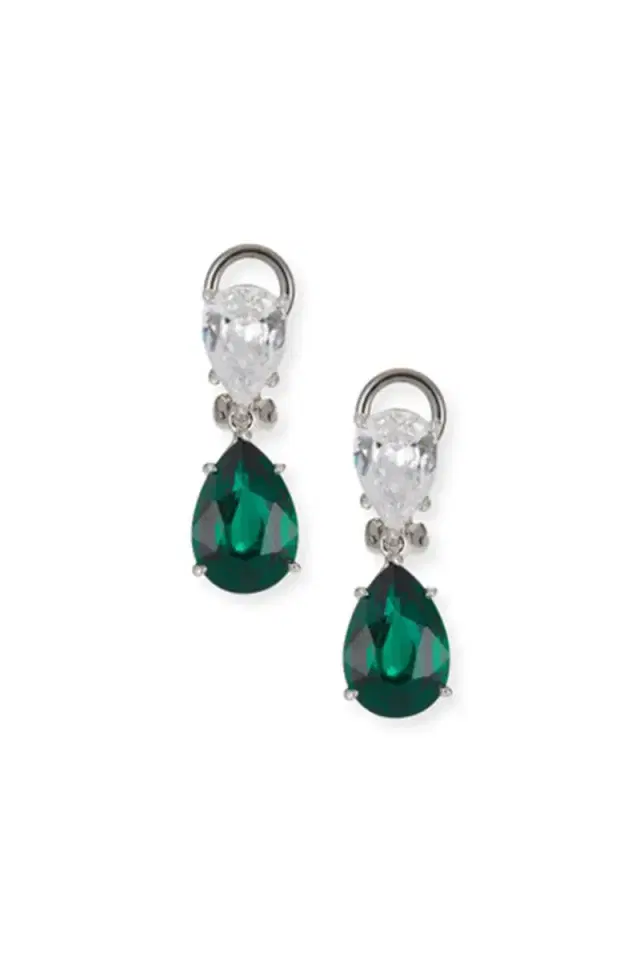 FANTASIA by DESERIO Emerald Double Pear Drop Earrings