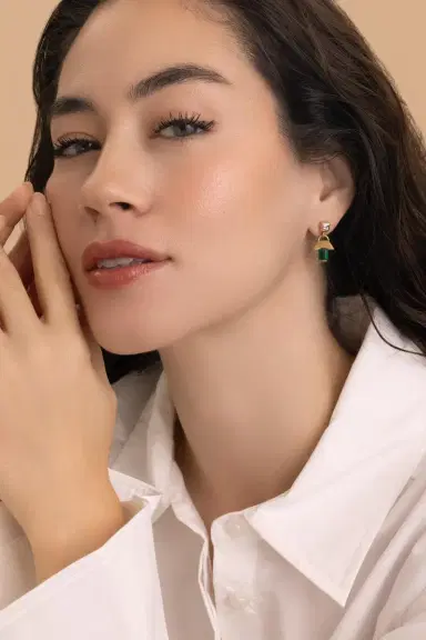 Azlee Emerald Escalier Large Drop Earrings | Thumbnail 2 Azlee Emerald Escalier Large Drop Earrings | Thumbnail 2
