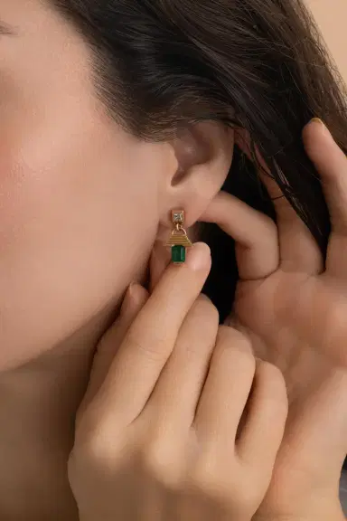 Azlee Emerald Escalier Large Drop Earrings | Thumbnail 4 Azlee Emerald Escalier Large Drop Earrings | Thumbnail 4